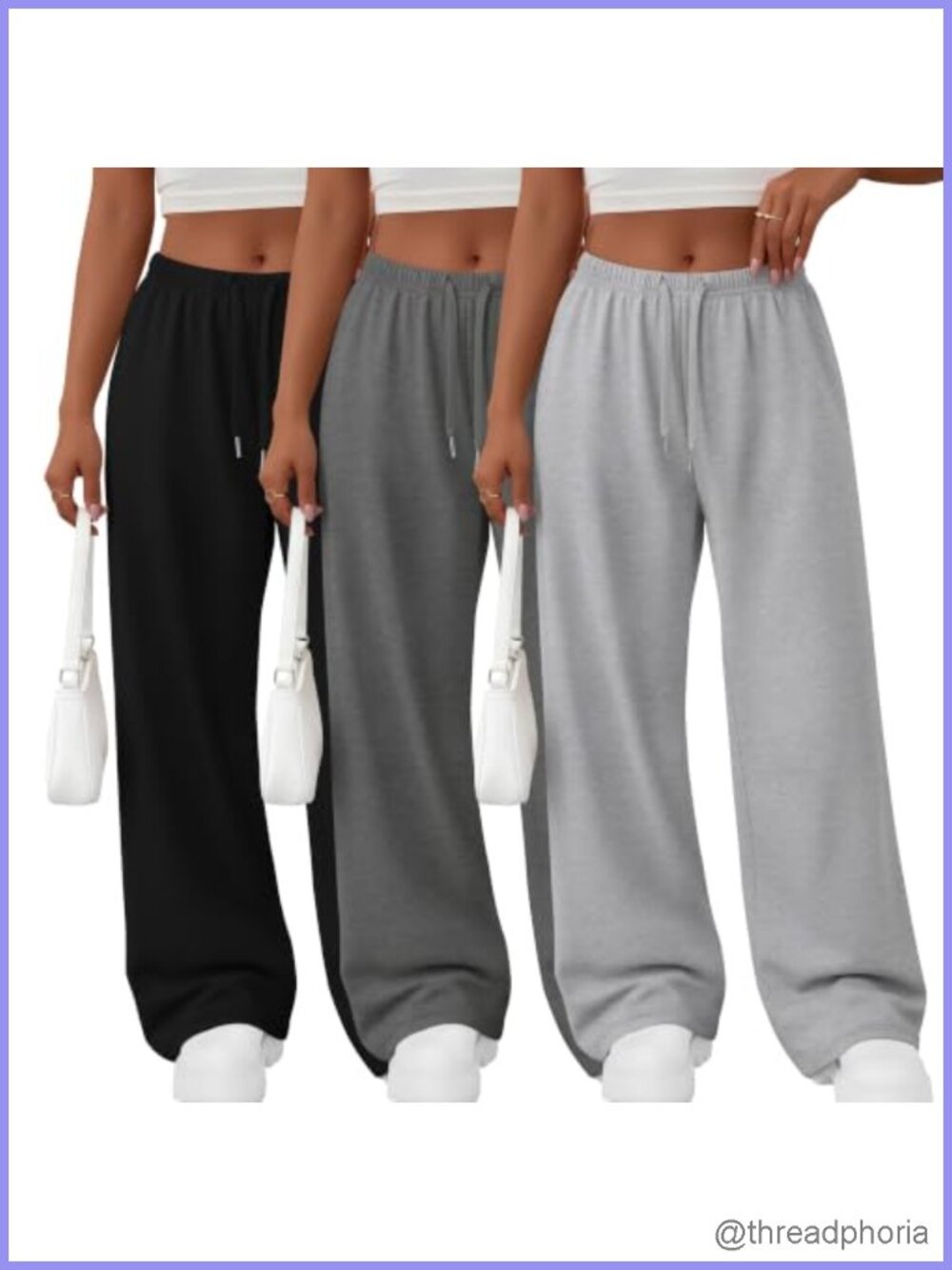 3 PC Women's Baggy Wide Leg Sweatpants Low Rise Drawstring Pocket